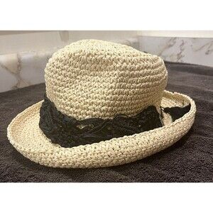Physician Endorsed Makena Crochet Sun Hat Wide Brim Raffia Tassel One Size